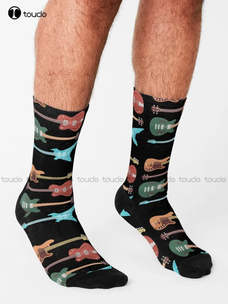 Retro Bass Guitar Socks Winter Socks For Women Harajuku Personalized Custom Unisex Adult Teen Youth Socks 360° Digital Print Art