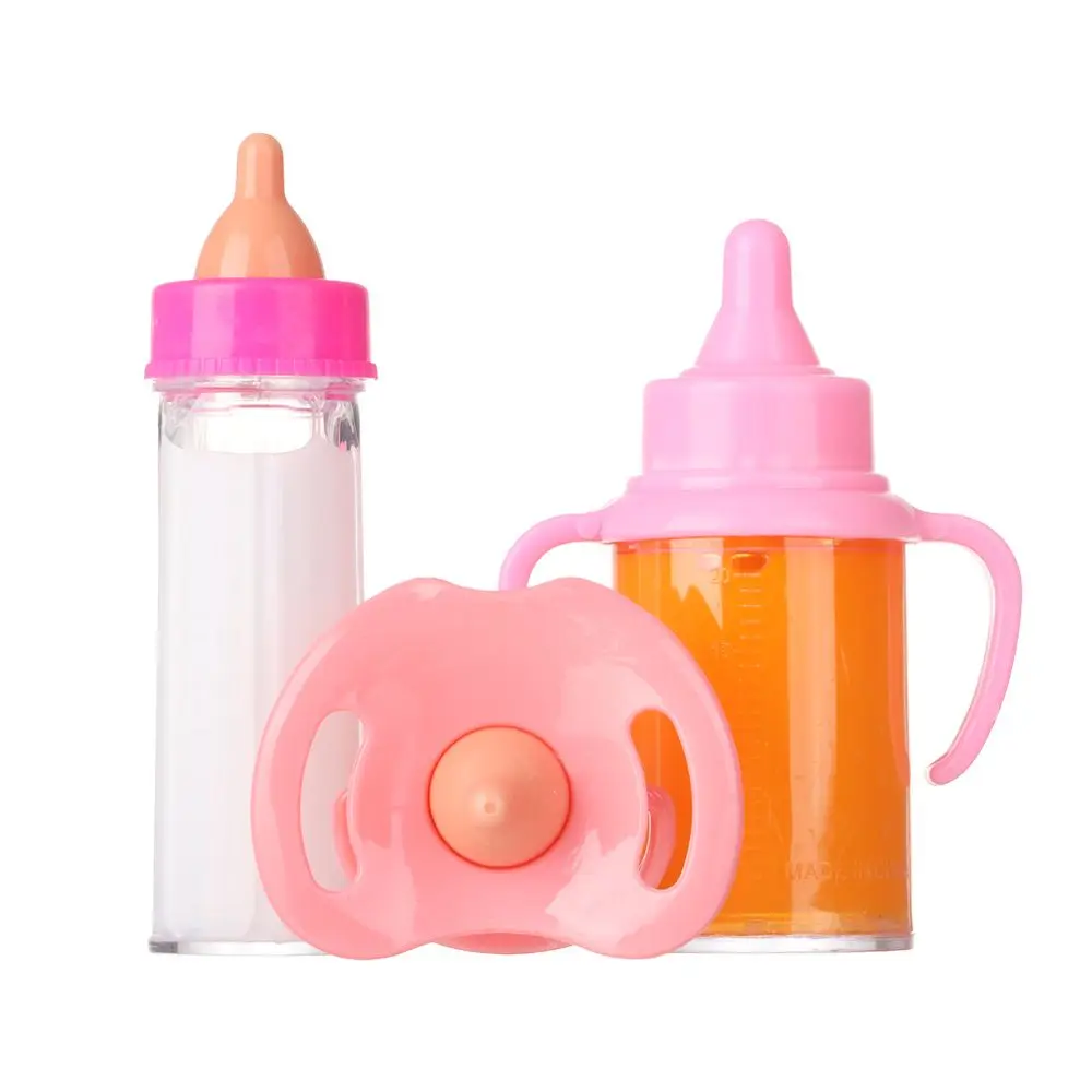 18inch Doll Magic Milk Juice Bottles with Pacifier Bibs fit Newborn Dolls Plastic Bottle Dollhouse Toys Reborn Dolls Accessories