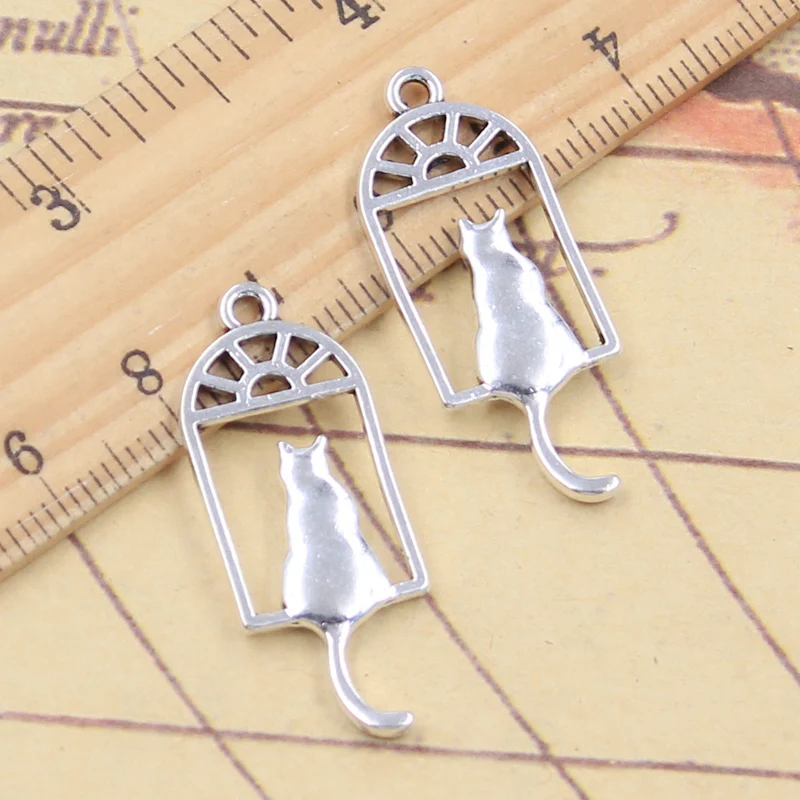 10 sztuk Charms kot w oknach 33x13mm tybetańskie srebrne wisiorki antyczna biżuteria robienia rękodzieła ręcznie robionego