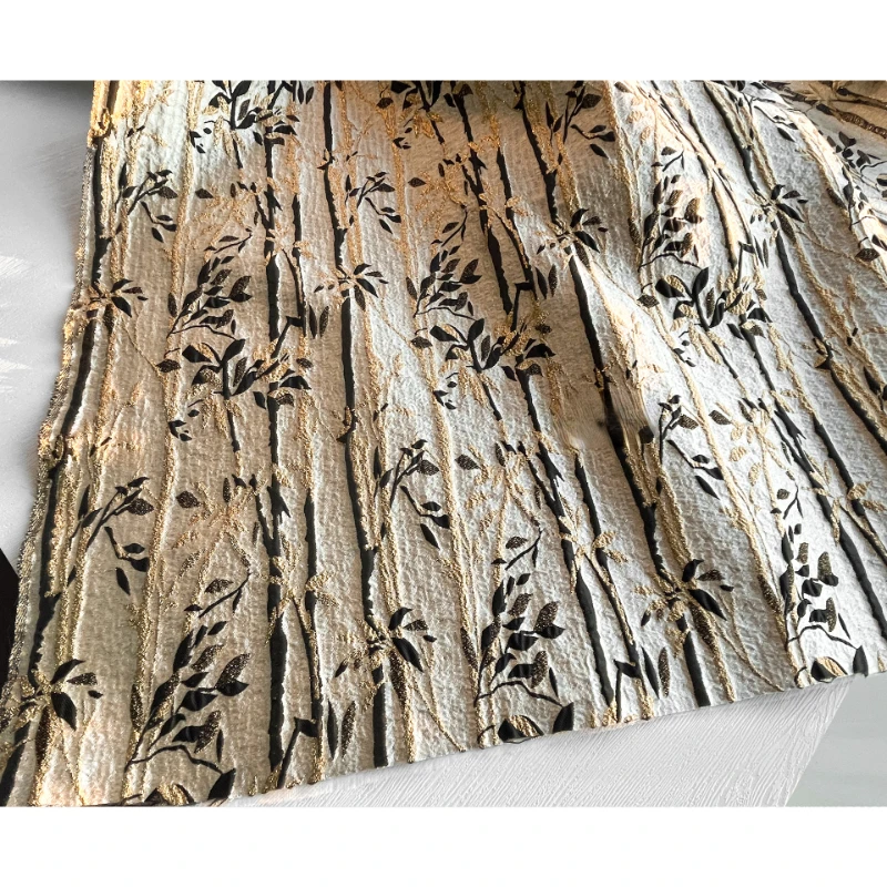 Black Gold Flower Branch Jacquard Three-dimensional Texture Cloth with Gilded Pattern Half Skirt Vest Clothing Designer Fabric