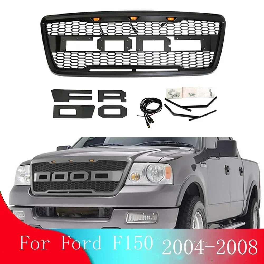 

With LED Light F-150 For Ford F150 2004 2005 2006 - 2007 2008 Car Accessory Front Bumper Raptor Grille Centre Panel Upper Grill