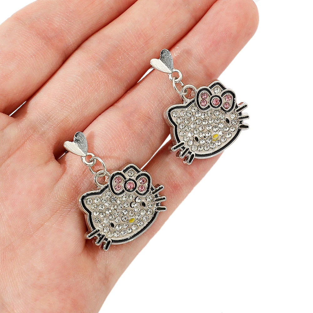 Cute Sanrio Hello Kitty Cartoon Earrings Y2K Sweet Spicy Girl Alloy Earrings Kawai Minimalist Fashion Diamond Jewelry Gift