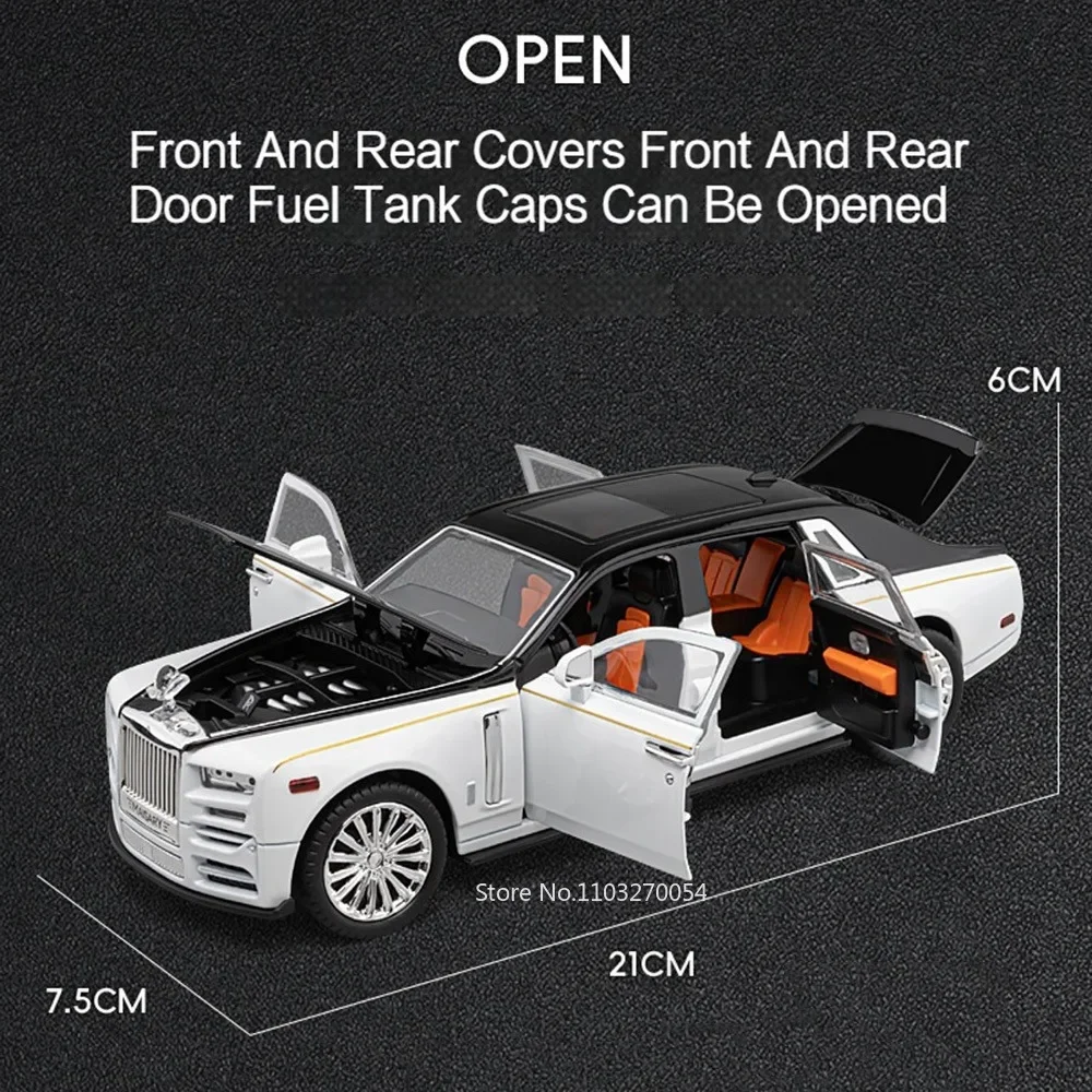 1/22 Rolls-Royce Phantom Speelgoed Model Auto Legering Diecast 7 Deuren Geopend Geluid Licht Trek Rubberband Voertuig Speelgoed Cadeau voor Kinderen