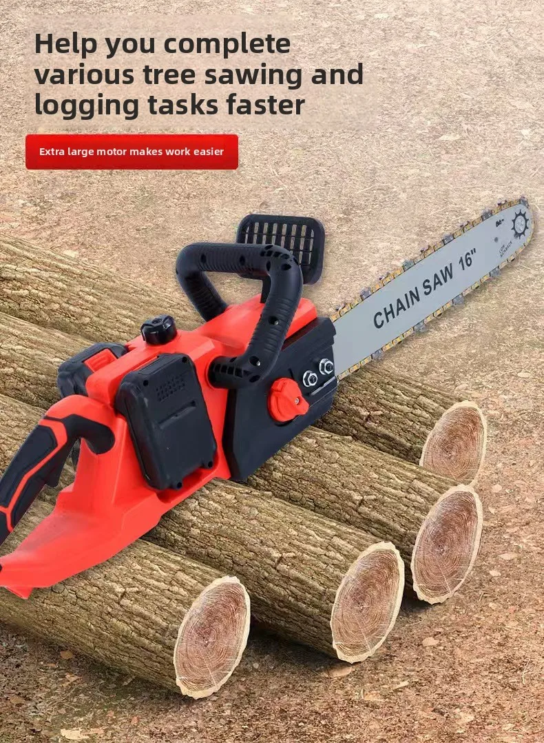 21V 16 Inch High Power Rechargeable Pruning Chain Saw, Dual Lithium Battery Powered for Logging and Tree Trimming