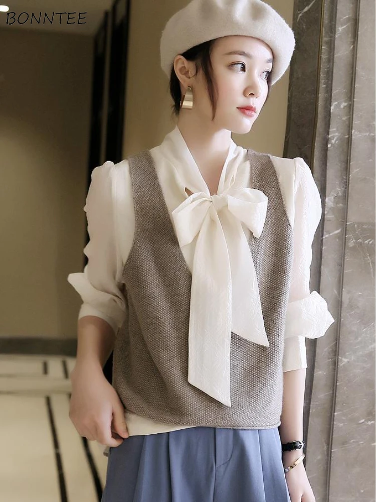 Sweater Vest Woman Ladies Spring Sleeveless Gentle Casual Korean Style V-neck Solid All-match Elegant New Chic Trendy Hot Sale