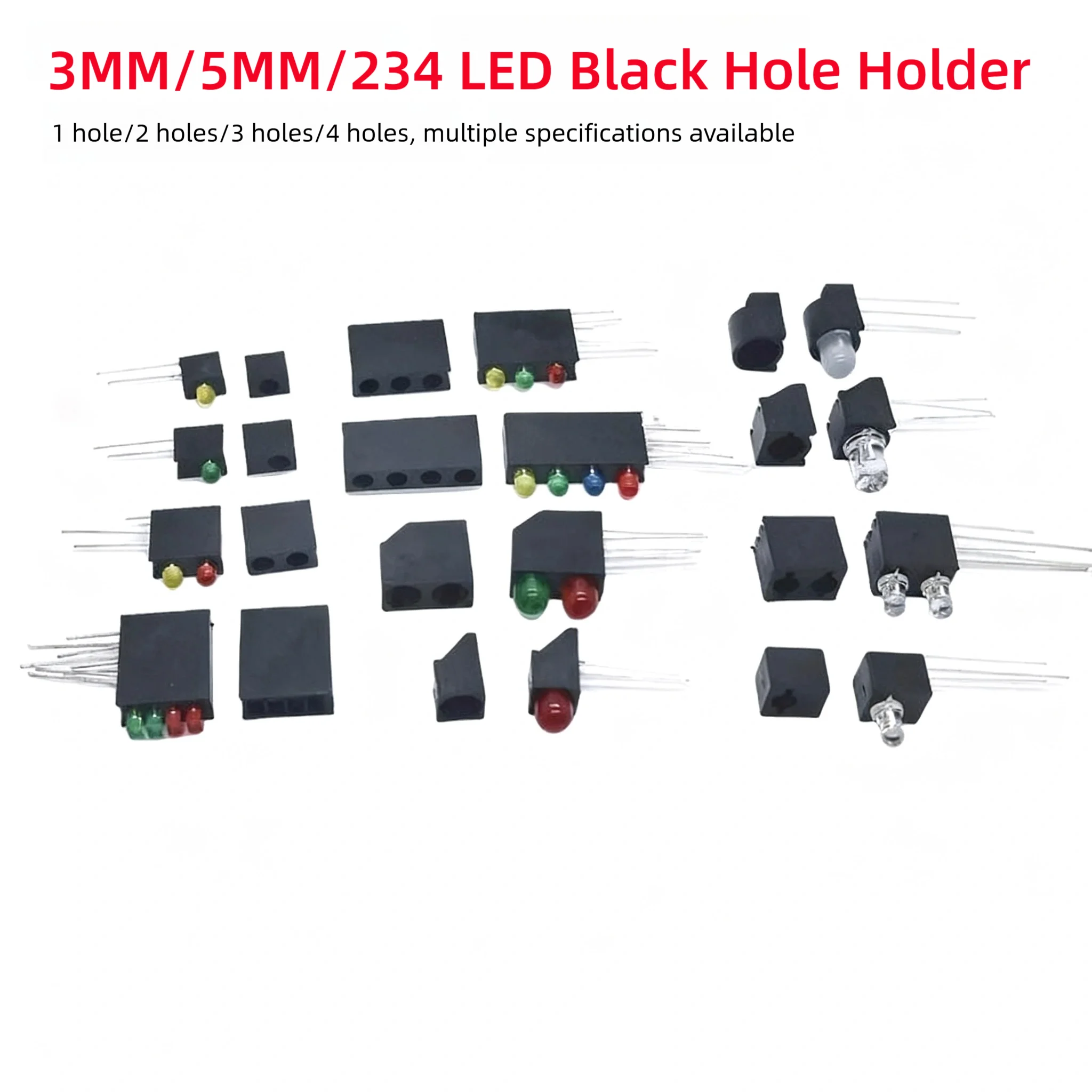 Single-Hole, Double-Hole, Dual-Color LED, F3MM/5MM/234 Light-Eemitting Tube, Black Plastic Fixed Lamp Base