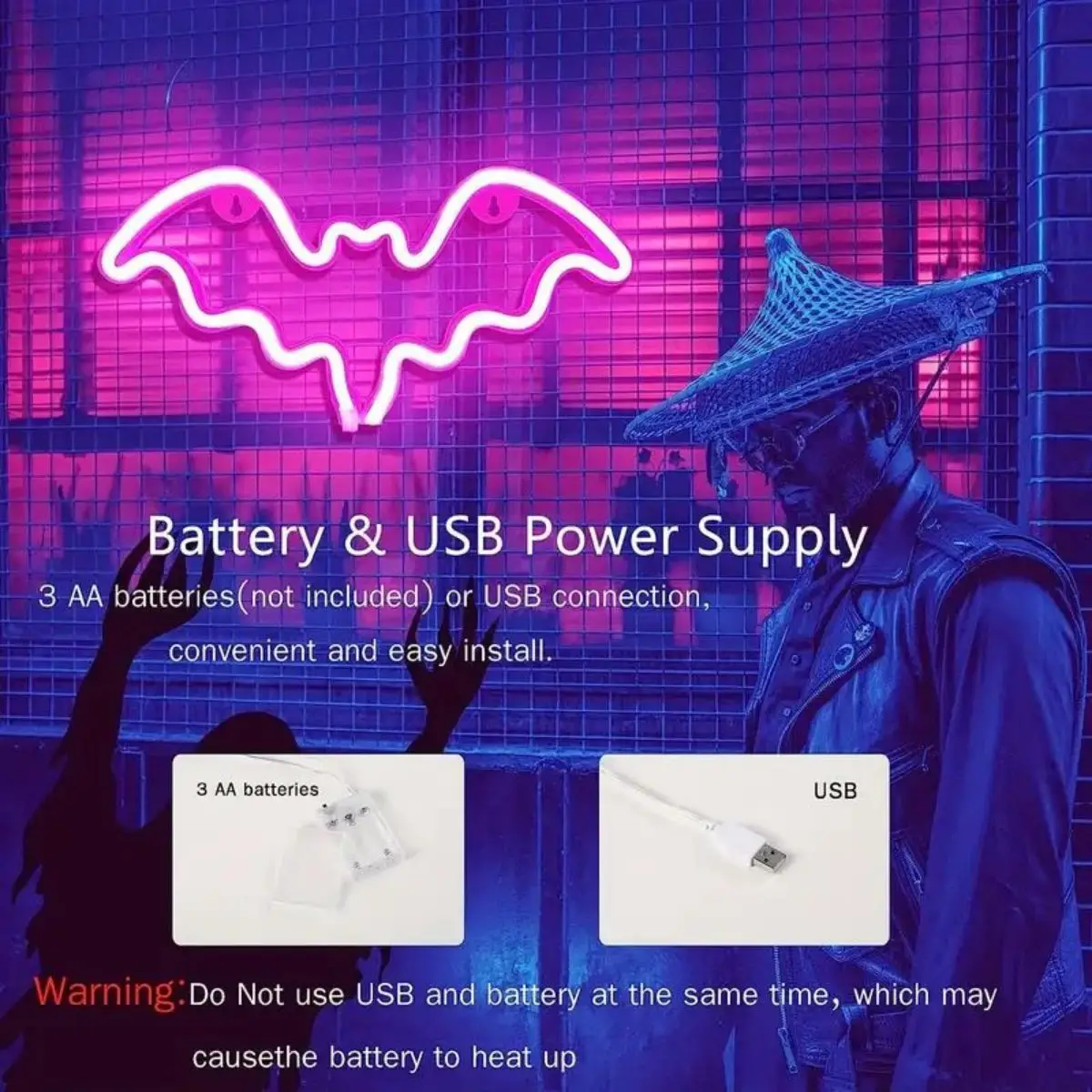 1pc Halloween Decorative LED Bat Neon Lights, For Wall Decor, Bat Shaped Lights, Battery Or USB Powered, Halloween Party, Bar