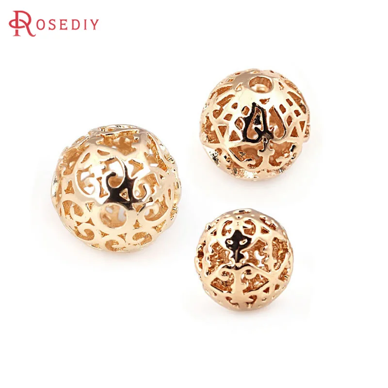 6PCS 8MM 10MM 12MM High Quality 18K Gold Color Brass Round Hollow Spacer Beads Bracelet Beads Jewelry Making Diy Findings