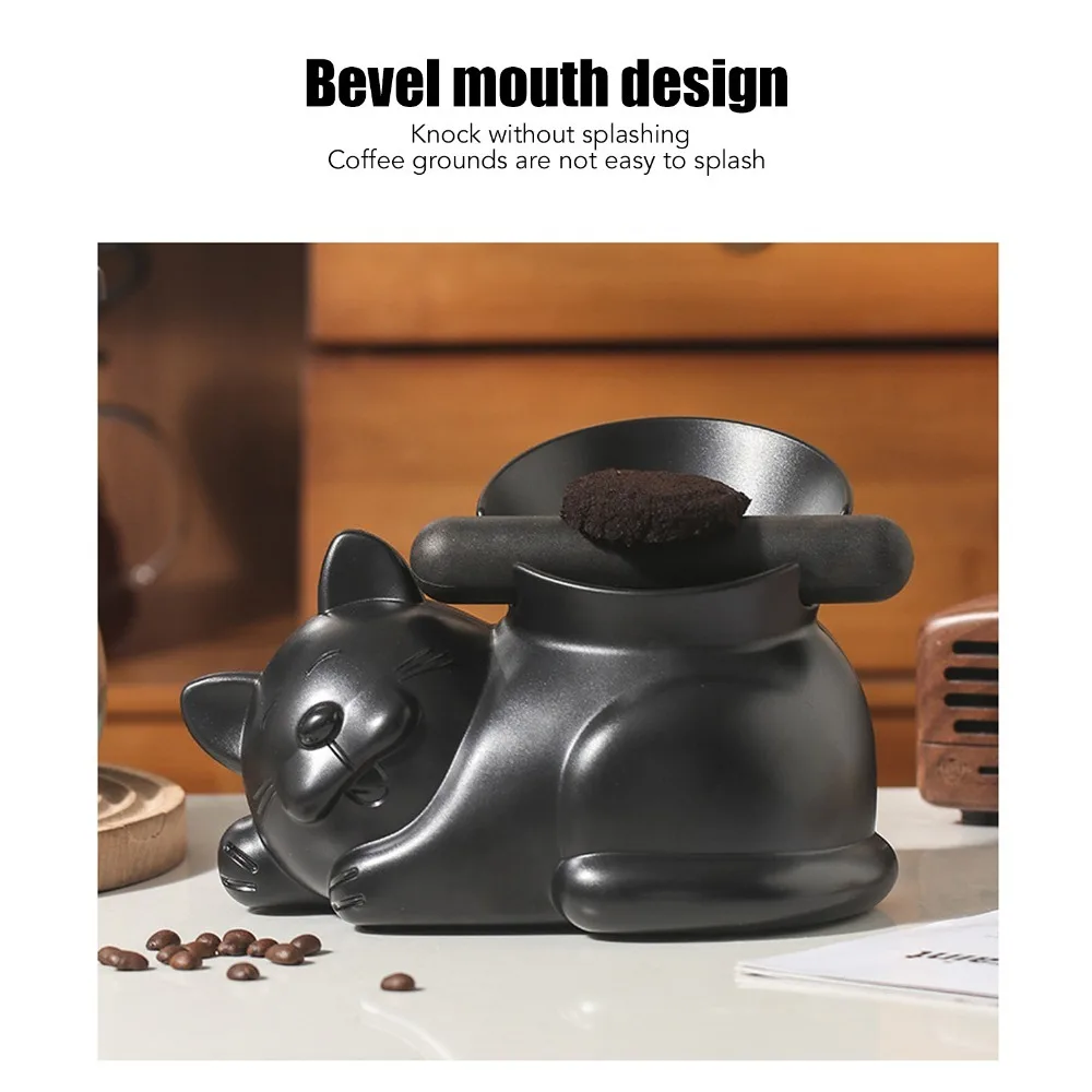 Removable Dump Bin Coffee Knock Box Recycling Bucket Small Size Coffee Grounds Container Cartoon Style Cat Shape Design