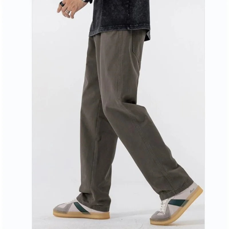カーキ カジュアルパンツ メンズ 春秋 純綿 ストレートパンツ ルーズ ワイドレッグパンツ ファッションボトムス XXXXL