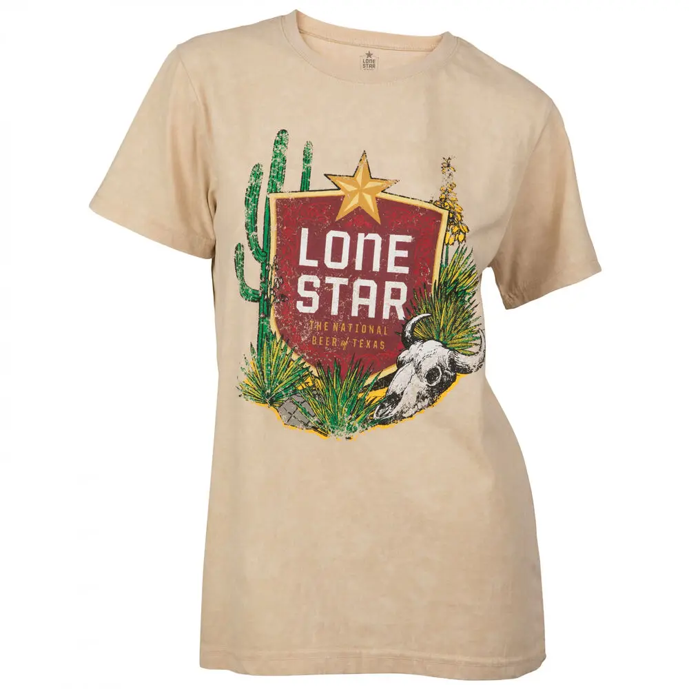 Lone Star Beer Texan Desert Mineral Wash Women's T-Shirt BeigeAnime Pattern Men and women High quality cotton Short Sleeves