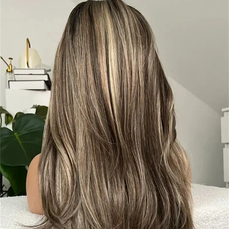 أومبير شقراء براون الطبيعية مستقيم الاصطناعية HD الدانتيل شعر مستعار أمامي شعر مستعار واقعية للنساء جذور داكنة شعر مستعار لينة شعري