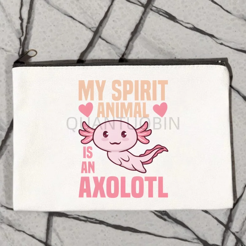 Axolotl Cute Cartoon Animal Kawaii Sublimation Blank Canvas Makeup Bags Zipper Pouch Pencil Case Blank Craft Bags Cosmetic Pouch
