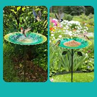 Bird Bath for Outdoor Birdbath Bowl Drinker Plate Versatile with Stake Iron Birds Feeder Garden Decor for Patio Courtyard Lawn
