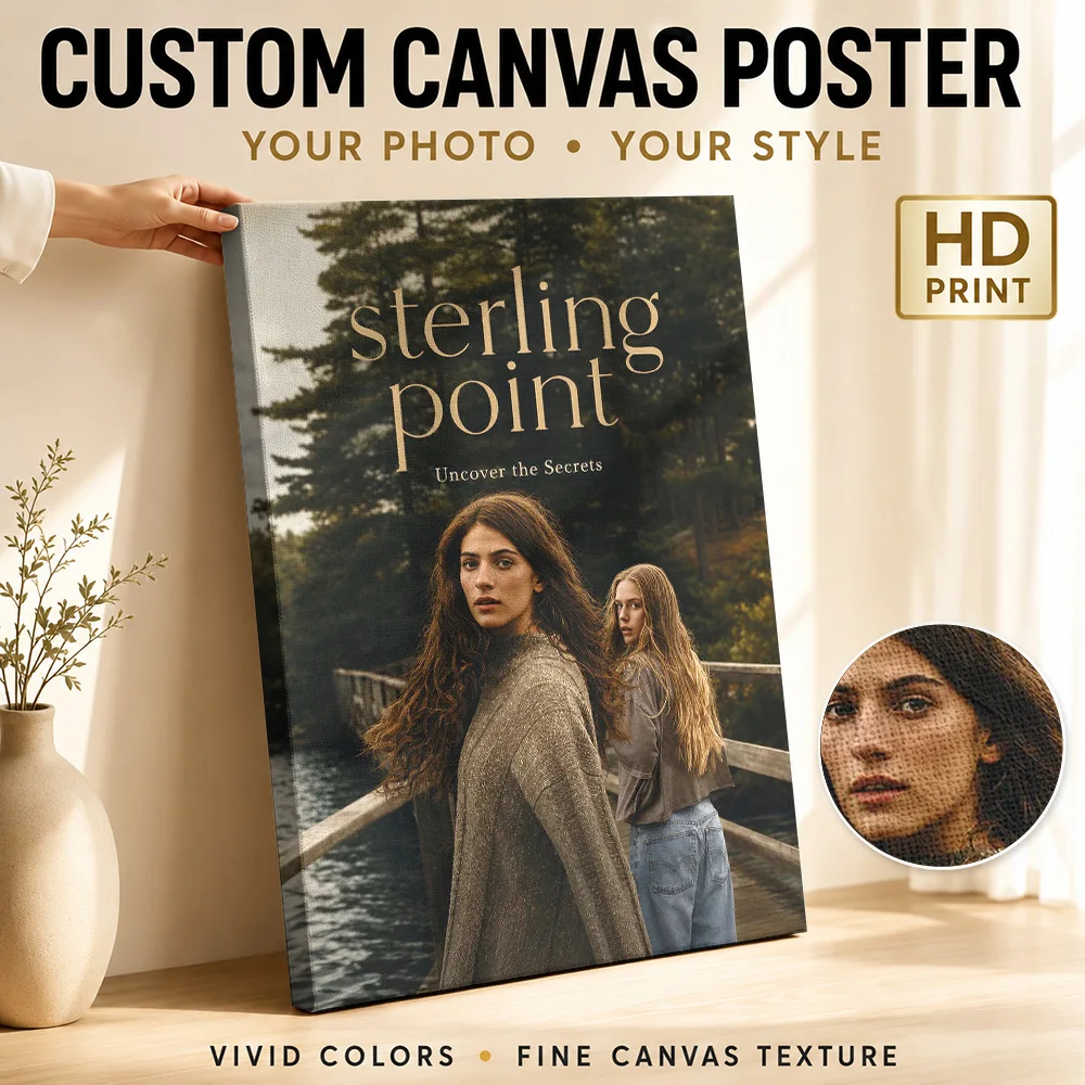 Sterling Point Character Ensemble Framed Canvas Print Customized Photo Detailed Illustration Wall Art For Film Screening Room
