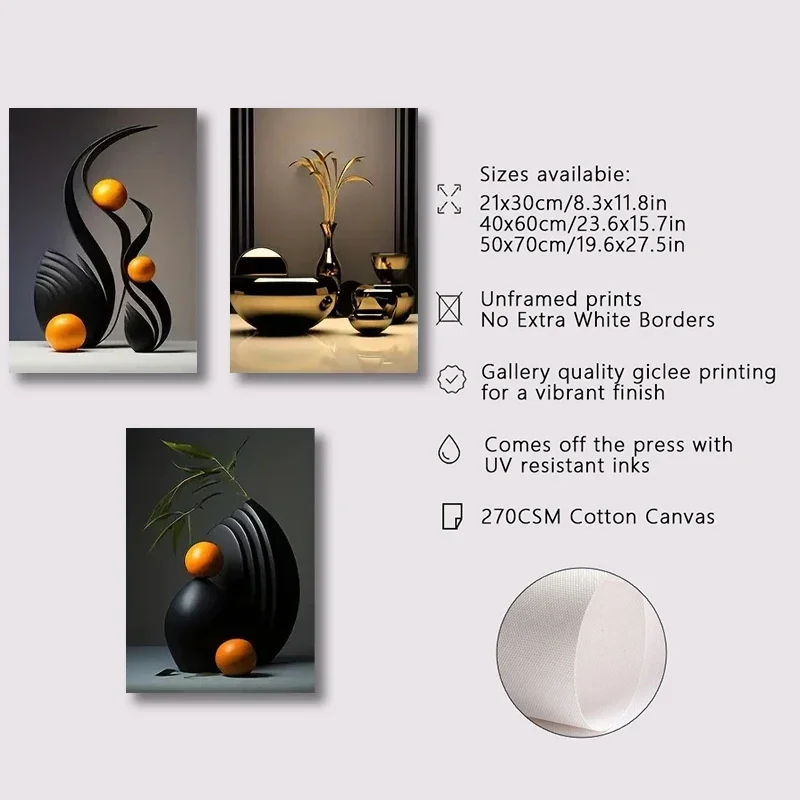Multiple sizes 3pcs frameless Canvas Painting 3pcs/set Abstract Canvas Print Posters Three-dimensional Sculpture Ceramic Wall Ar