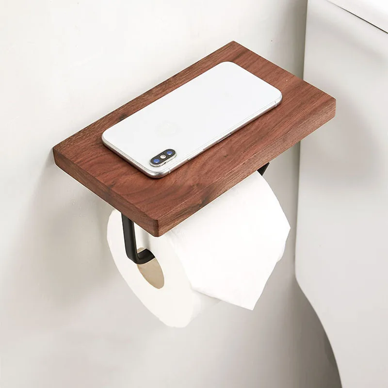 

Wood Wall Mounted Toilet Paper Towel Holder Black/White Aluminum Toilet Paper Holder Bathroom Roll Holder Bathroom Storage Rack