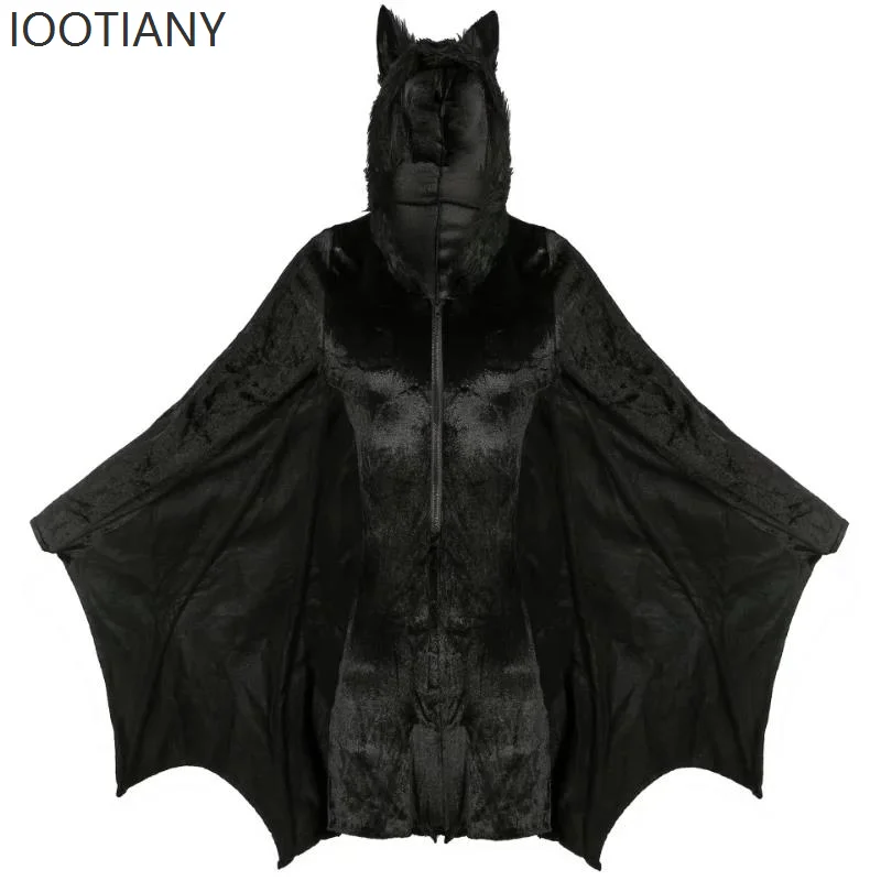 Halloween Devil Costume Evil Bat Skirt Gothic Carnival Women's Clown Bat Hooded Bodysuit Gothic Adult Black Wings Bodysuit Set