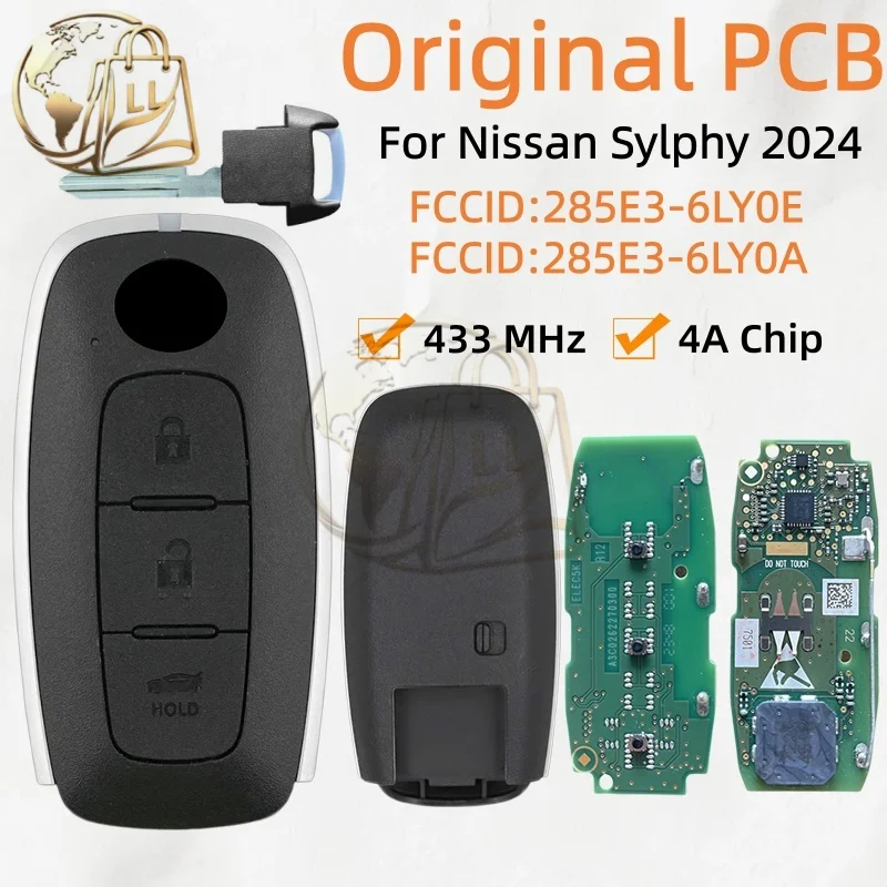 Original PCB For Nissan Sylphy 2024 Smart Remote Key After-Sales Market Shell 3 Buttons 433 MHz 4A Chip 285E3-6LYOE 285E3-6LYOA