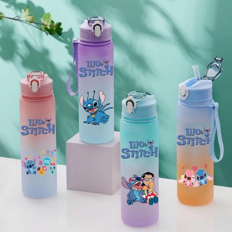 750ML Butelka na wodę Anime Cartoon Disney Lilo Stitch Kubek do picia o dużej pojemności Przenośny kubek na wodę do uprawiania sportów na świeżym powietrzu Prezent dla dzieci