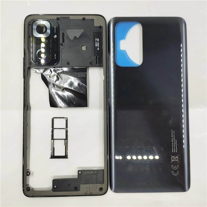 الباب الخلفي للإسكان الكامل لهاتف Xiaomi Redmi Note 10 Pro 4G M2101K6G الإطار الأوسط + الغطاء الخلفي + علبة بطاقة Sim