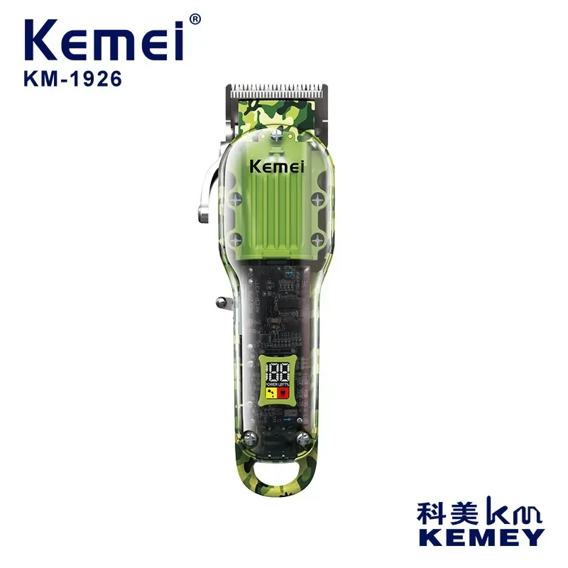 Kemei Km-1926 Прозрачный корпус с цифровым дисплеем, зарядка через USB, профессиональная электрическая машинка для стрижки волос, машина для стрижки волос для мужчин