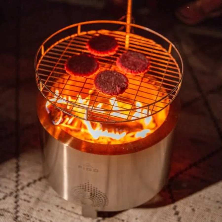 Portable smokeless fire pit bundle for outdoor gatherings stainless steel black adjustable cooking grate, removable ash tray, i