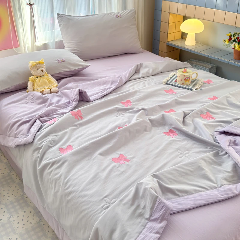 Cooling Air Conditioning Blanket with Embroidery Single/Queen Size Quilted Bedspread Comforter Smooth Quilt for Summer 여름이불