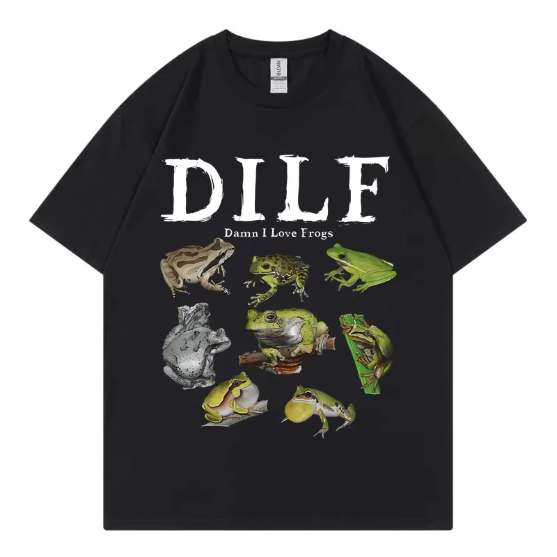 

Футболки с рисунком Dilf Damn I Love Frogs, мужские и женские модные футболки с короткими рукавами, винтажная летняя уличная одежда, футболки, топы