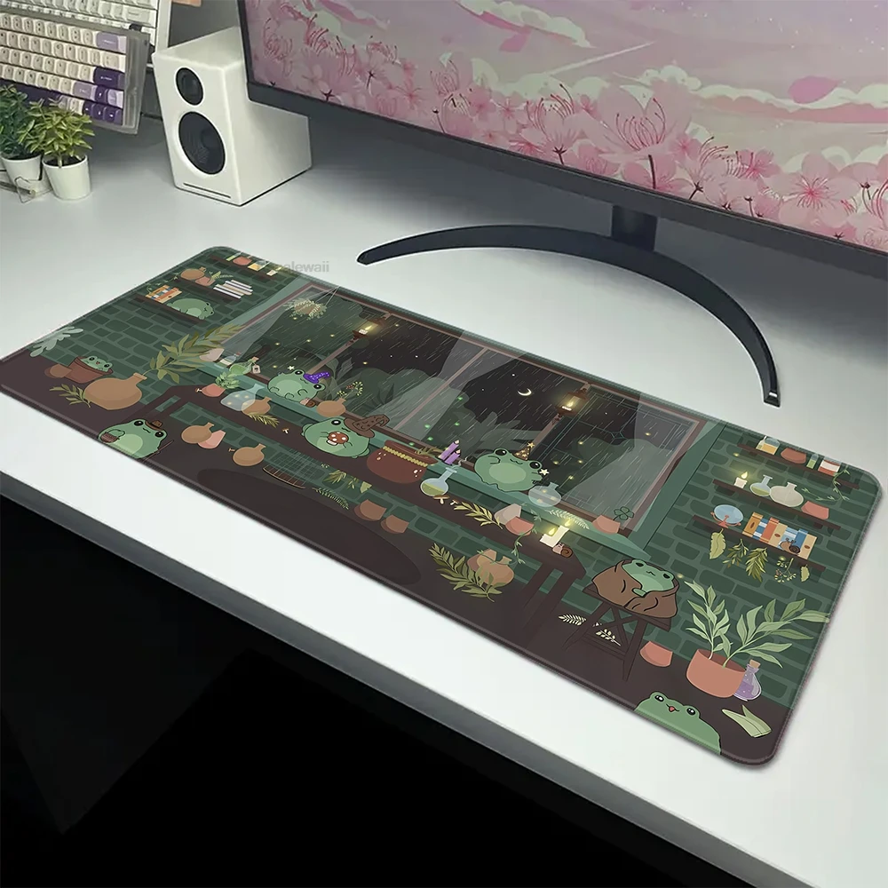 Bonito dos desenhos animados gato mouse pad planta verde mousepad computador teclado tapete de borracha antiderrapante almofadas presente perfeito para namorada mulher xl