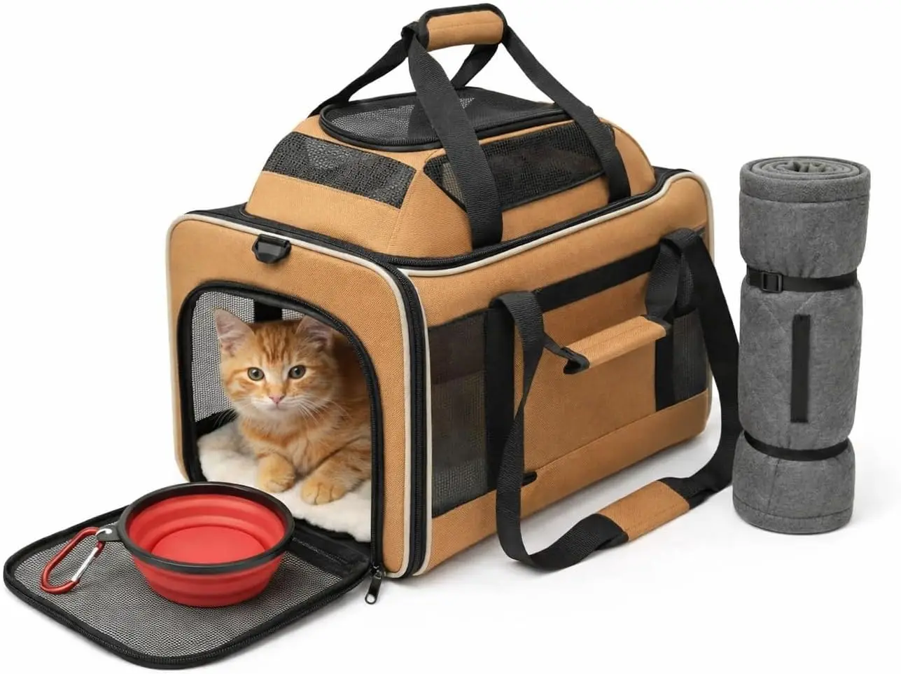 

Cat Carrier Dog Carrier Airline Approved, Pet Carrier for 2 Cats Small Medium Dogs, Soft Cat Carrier 18x15x15 with Foldable B