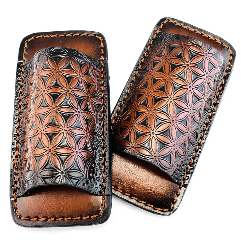Genuine Cowhide Folding Knife Sheath - Universal Full-Grain Leather Case for Swiss Army Knife Embossed Design