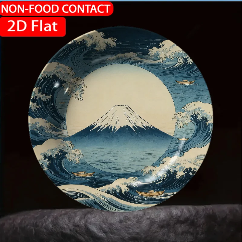 1pc Japanese Wave Ceramic Plate - Retro Japanese Wave & Mountain Suitable for Home Desk Decor, Table Centerpiece, Holiday Gift,