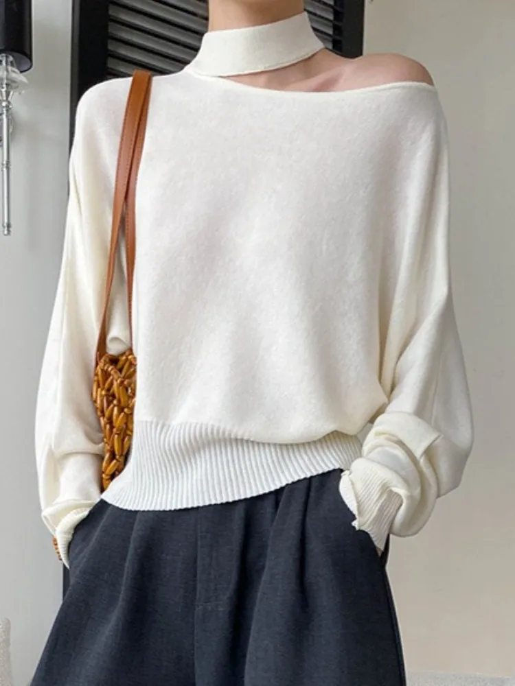 LIinar French-Style Soft Neckline Off-the-Shoulder Loose-Fit Long-Sleeve Knit Sweater Fall Winter 2026 Women's Pullover