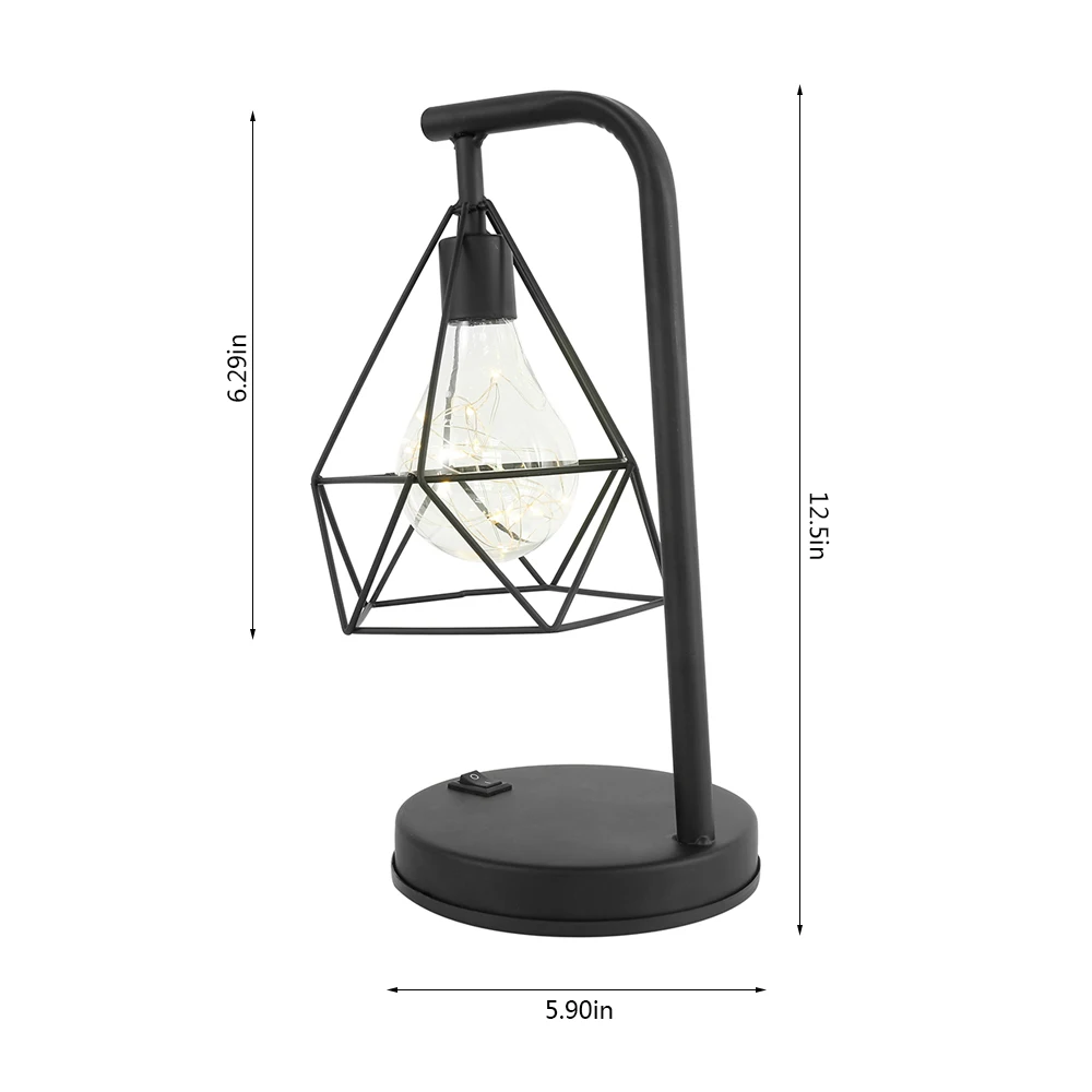 Retro Iron Art LED Night Light Geometric Desk Lighting Bedside Lamp Classic Iron Home Living Room Coffee Bar Decor Ambience Lamp