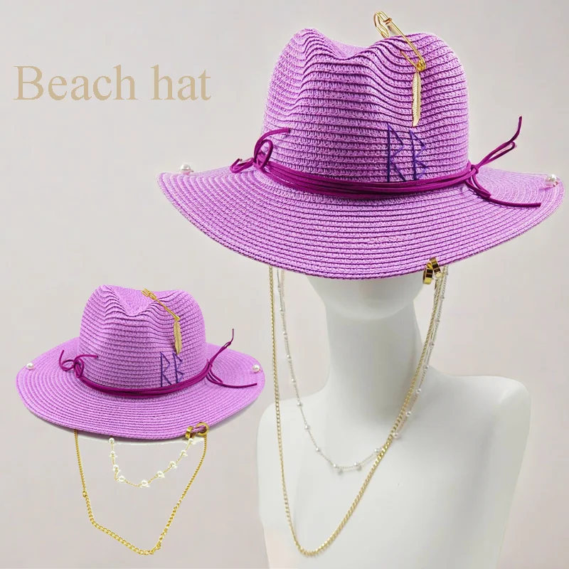 Summer Travel Hat Straw Hat New Punk Chain Paired with Bikini Jazz Hip Hop Summer Hat Punk Fashion Style Beach Hat Church Hat