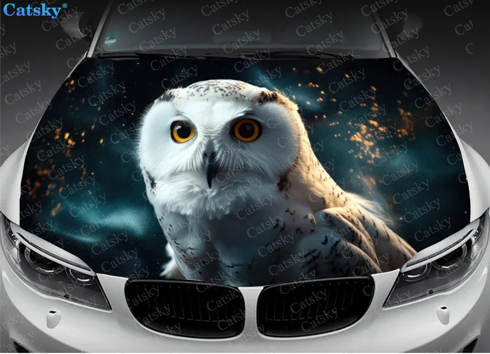 Owl Perched on Tree Branch Car Hood Vinyl Stickers Wrap Vinyl Film Engine Cover Decals Sticker on Car Auto Accessories