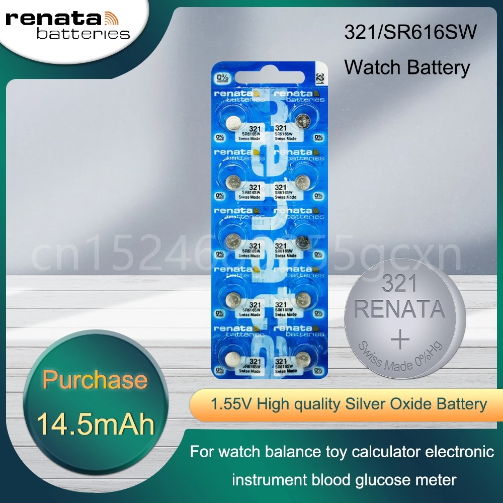 

Original Renata 321 SR616SW SR616 V321 GP321 1.55V Silver Oxide Watch Battery for Scale Toys Swiss MADE Button Coin Cell