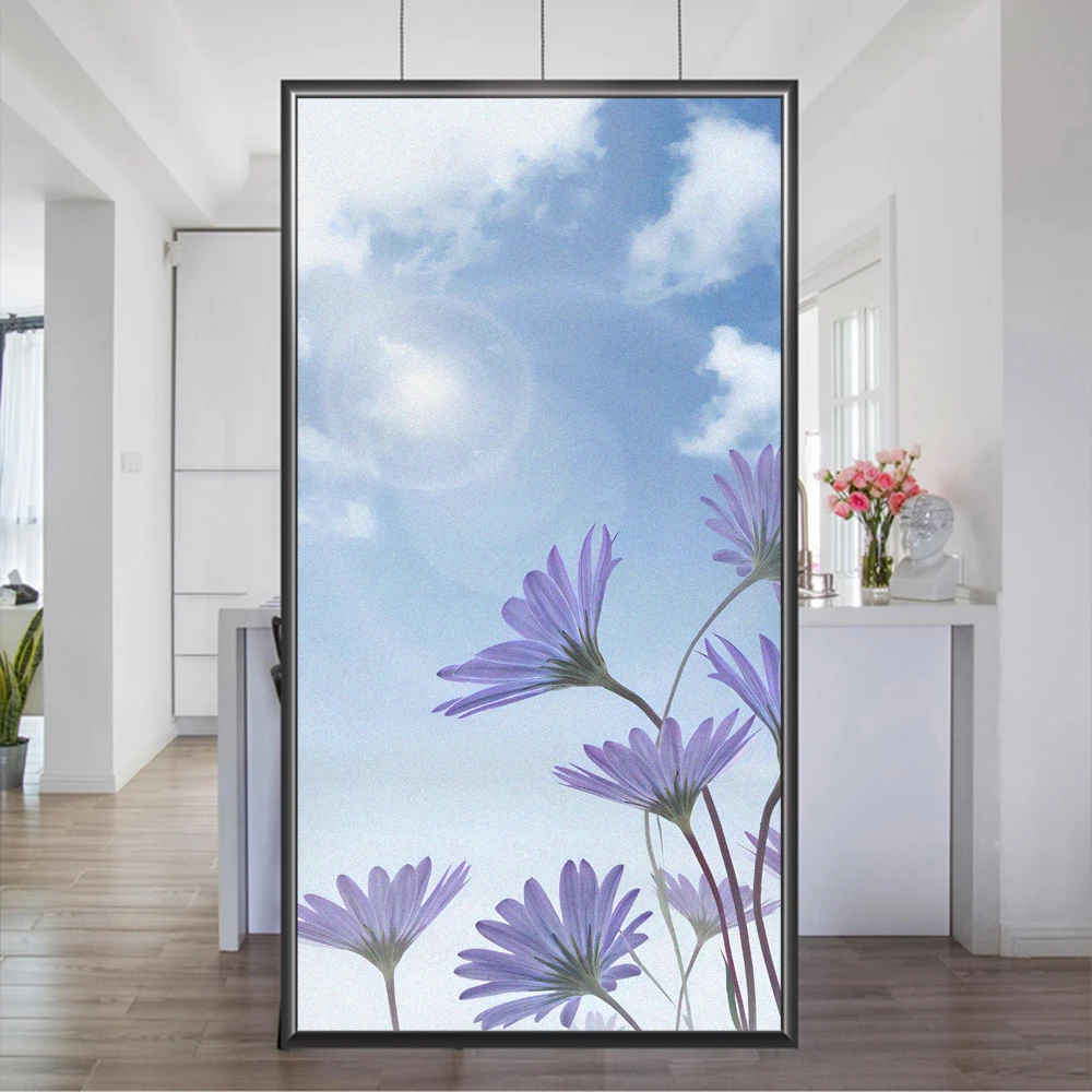 

Privacy Glass Film Frosted Sun Blocking Glass Windows Sticker Flower Pattern Non-glue Electrostatic Sliding Door Decorative Film