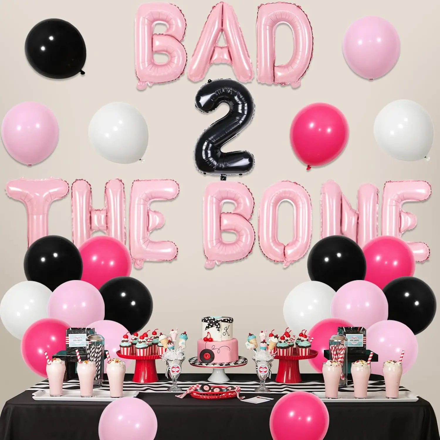 SurSURPRISE-Bad 2 Bone Girl Birthday Party Decoration, Rock Music, Natural Rock, Party Decoration Supplies, 1st Birthday