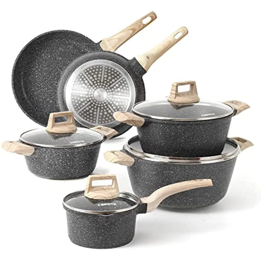 For CAROTE Nonstick Granite Cookware Sets, 6 Pcs Pots and Pans Set, Non Stick Stone Kitchen Cookware Set with Frying Pans