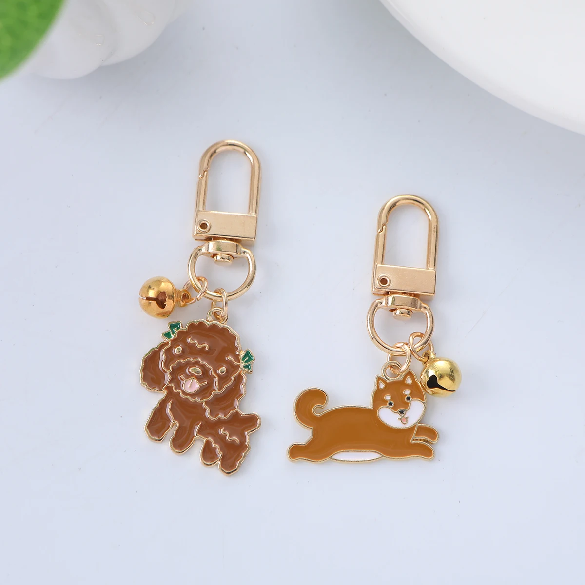 Golden Corgi Love Lobster Button Earphone Pendant Pet Dog Pendants Keychain Animal Bell Enamel Keyring Cute Bag Car Gift