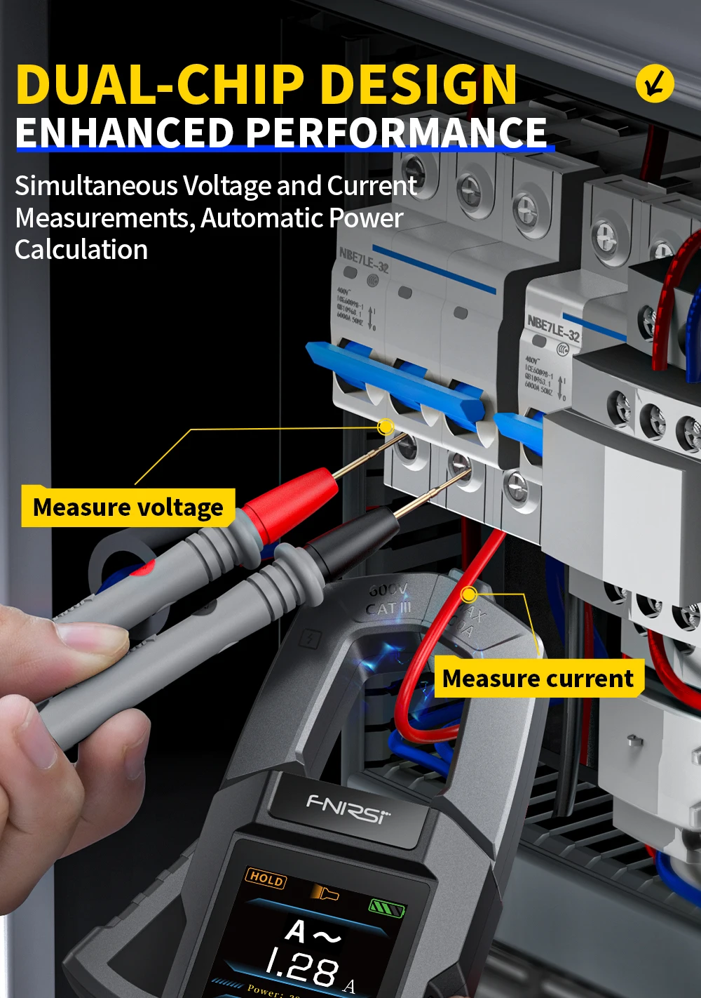 Fnirsi DMC-100 dc ac medidor de corrente braçadeira 10000 contagens multímetro digital 600a braçadeira amperimétrica testador usb ncv ferramenta eletricista