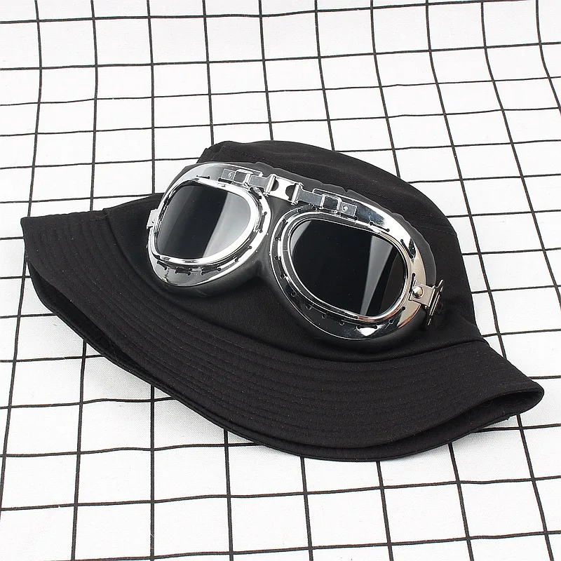 한국 스타일 맞춤형 파일럿 안경 장식 어부 모자 남성과 여성 스트리트 트렌드 블랙 플랫 탑 분지 모자