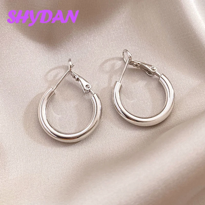 SHYDAN 925 Sterling Silver 24MM Round Hoop Earring For Women Fashion Jewelry