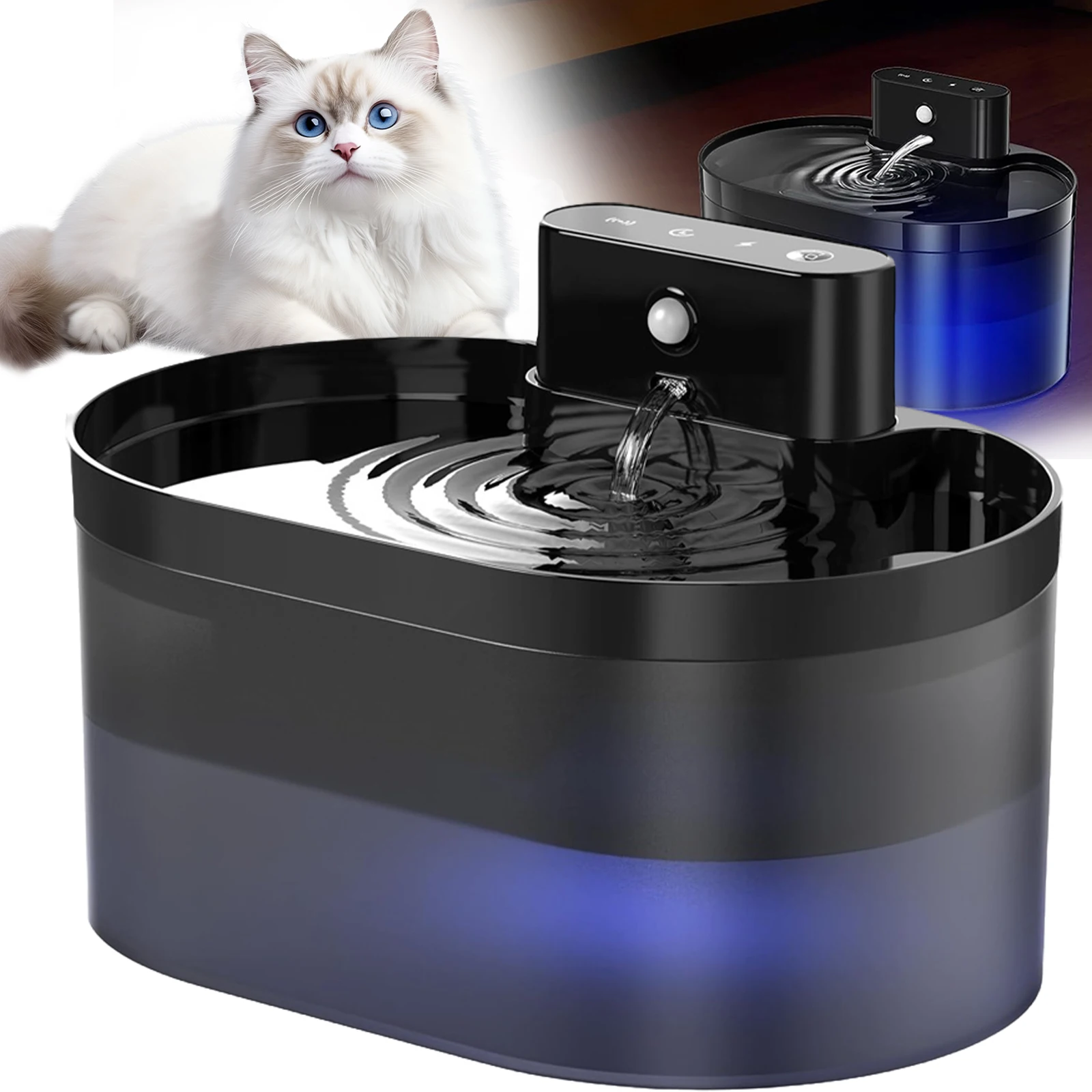 1 ensemble Distributeur d'eau intelligent à circulation automatique 2,2 L pour animaux de compagnie avec trois modes de débit d'eau et quatre couches de filtration verticale.
