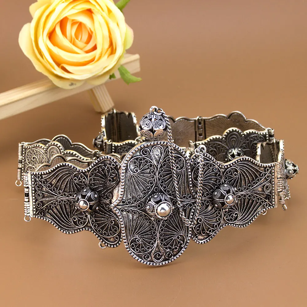 Ceinture de mariage slave pour femmes, rétro, couleur or argent, Robe caucasienne, chaîne de taille, longueur réglable, Rivet