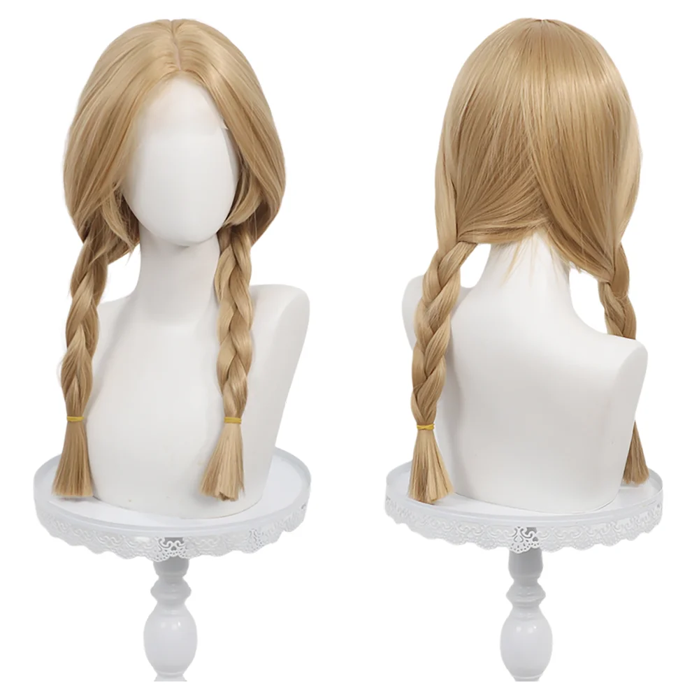 Blonde Double Braids Cosplay Wig Small Lace Front Natural Hairline Lolita Heat Resistant Synthetic Hair Halloween Anime Party