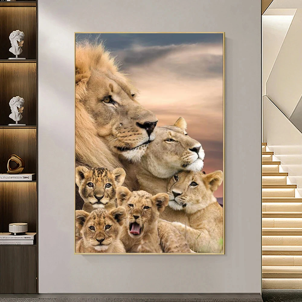 Canvas Print, Lion Lioness with Baby Painting, Modern Animal Family Wall Art, Poster Picture for Living Room, Home Decor Cuadros