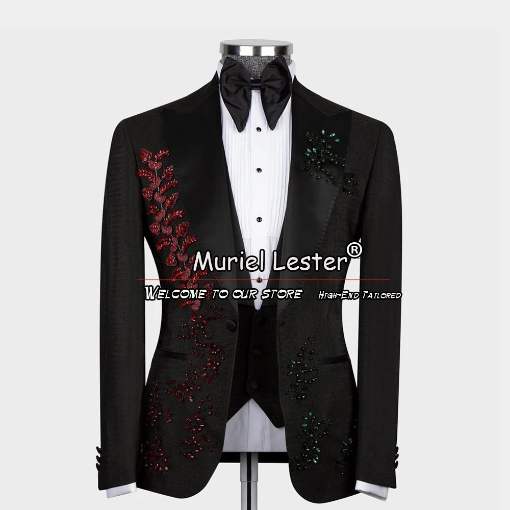 

Formal Wedding Suits For Men Crystals Beaded Jacket Tailor-Made 3 Pieces Groom Wear Tuxedo Boyfriend Marriage Male Clothing 2024